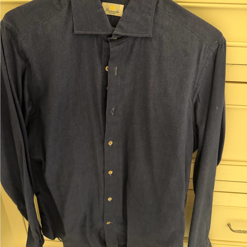 Men's Blue Long Sleeve Shirt Giannetto Portofino Italy